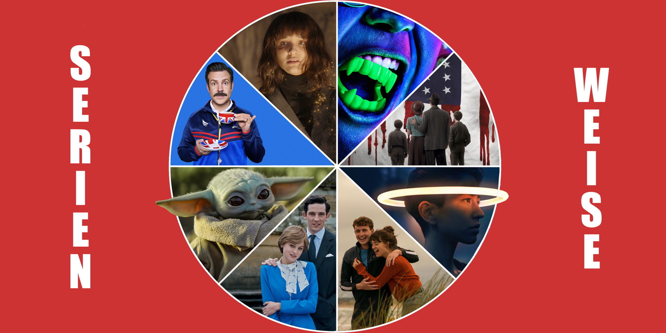 Dark, The Crown (c) Netflix / The Mandalorian (c) Disney+ / Devs (c) Fox Deutschland / Normal People (c) Starzplay / Ted Lasso (c) Apple TV+ / What We Do in the Shadows (c) Joyn / The Plot Against America (c) Sky Deutschland