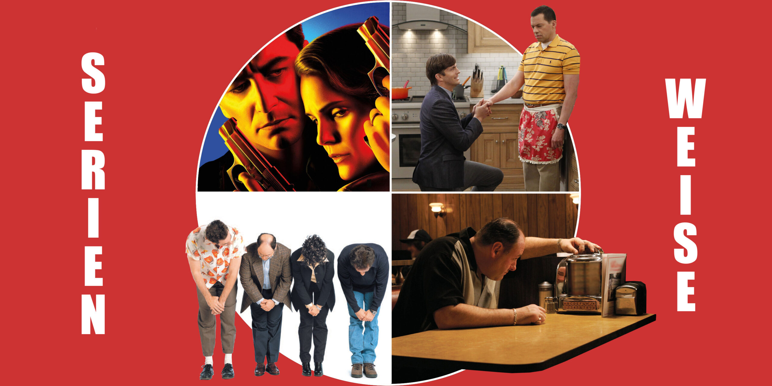 "The Americans" und "Seinfeld" (c) Netflix / "Die Sopranos" (c) Sky / "Two and a Half Men" (c) Amazon Prime Video