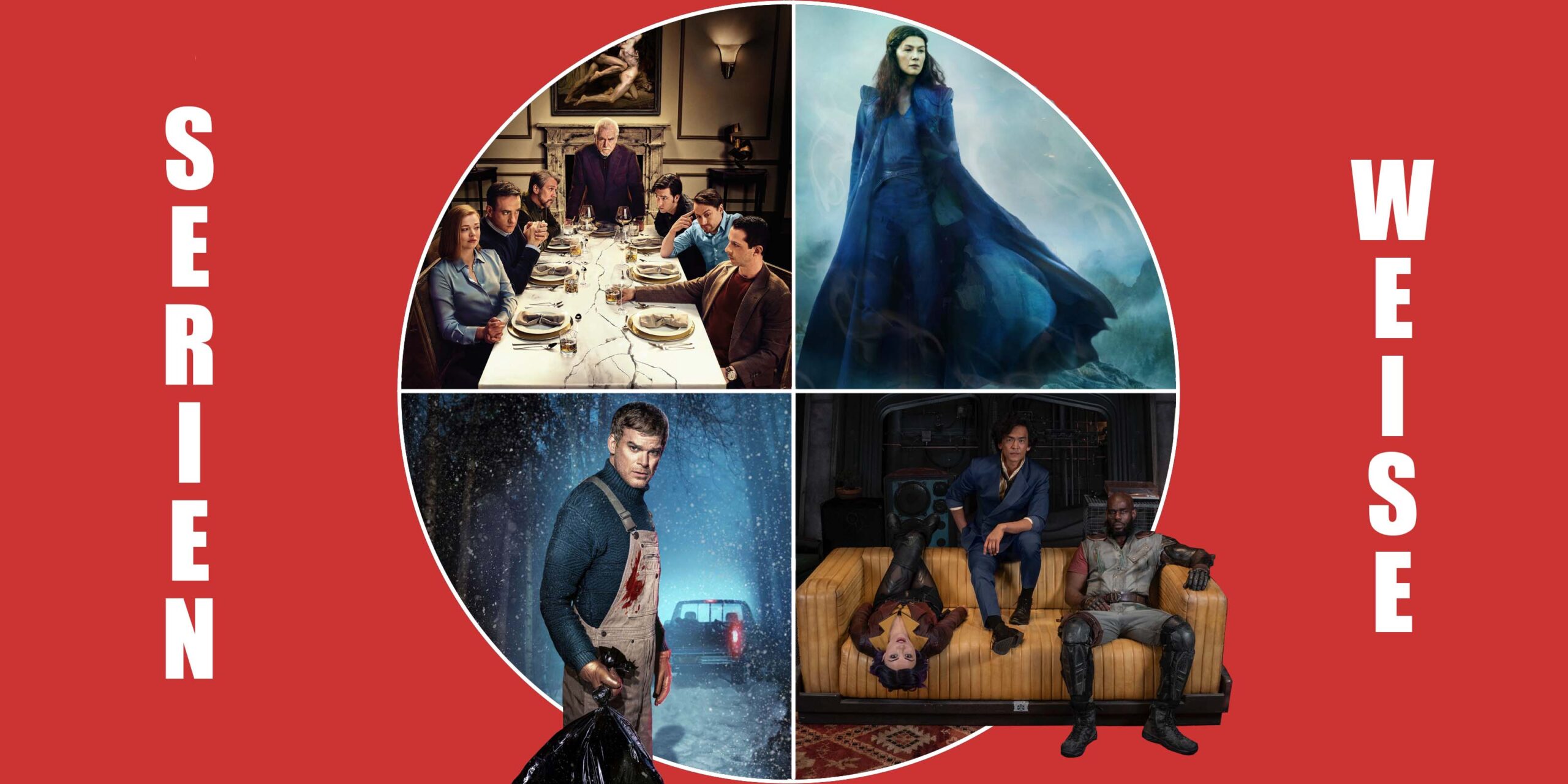 "Succession" und "Dexter: New Blood" (c) Sky / "Cowboy Bebop" (c) Netflix / "Das Rad der Zeit" (c) Prime Video