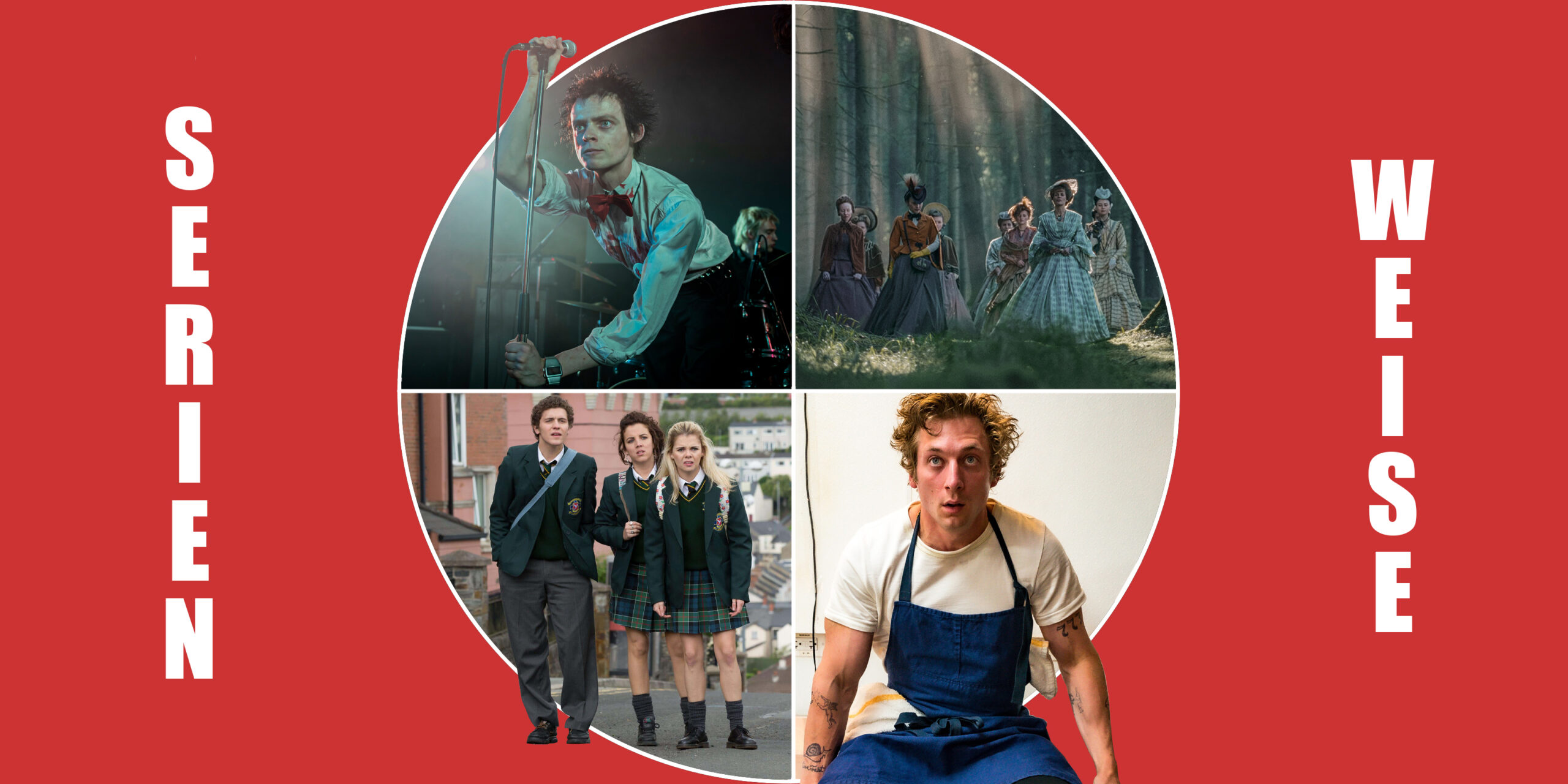 "The Bear" und "Pistol" (c) Netflix / "Die Kaiserin" und "Derry Girls" (c) Netflix