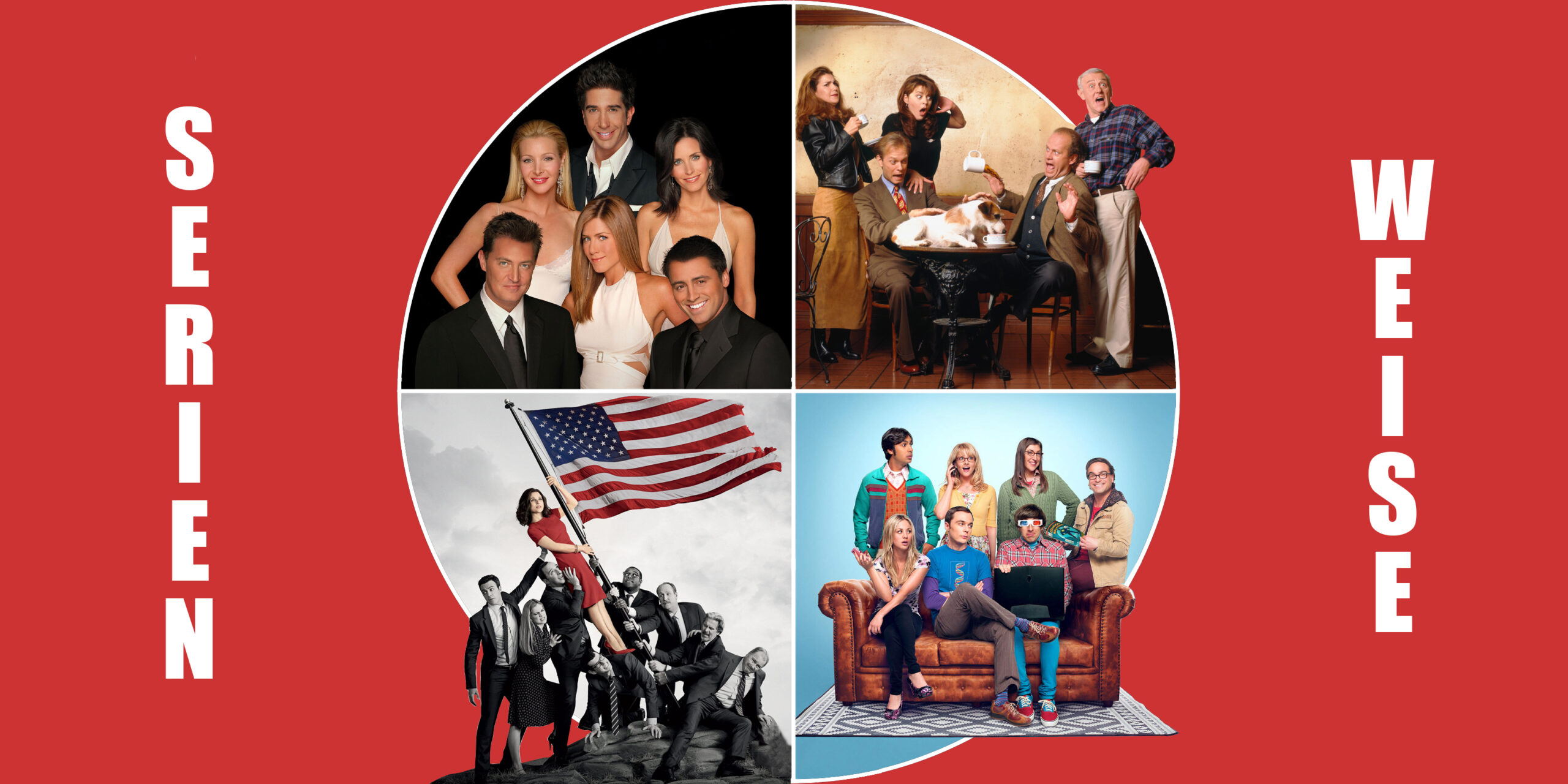 "Frasier" (c) Paramount+ / "Veep" (c) HBO / "Friends" und "Big Bang Theory" (c) WarnerDiscovery